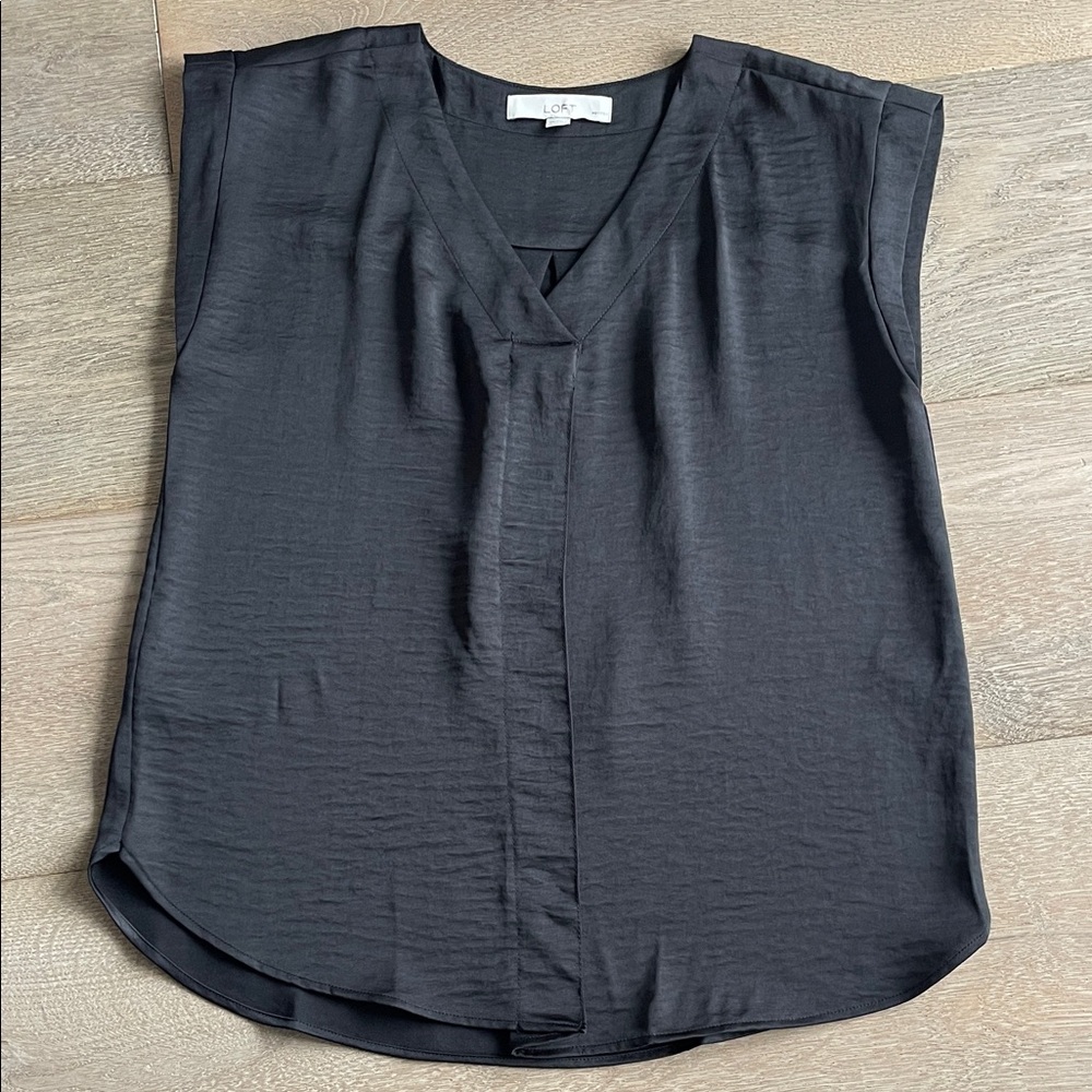 LOFT Black V-Neck Blouse small cap sleeves
